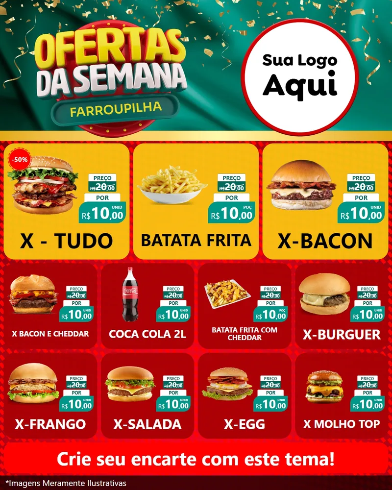 Modelo de Rede Social para Feed Instagram com o tema Ofertas da Semana Farroupilha para Hamburgueria