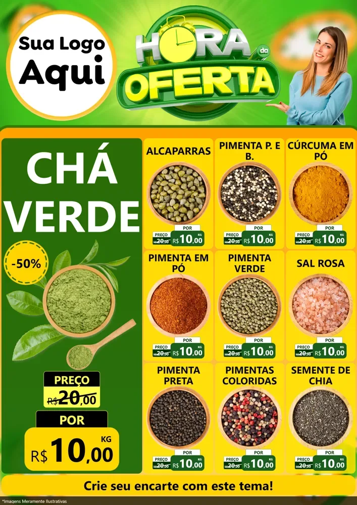 Modelo de Encarte para Encarte A4 Vertical com o tema Hora da Oferta para Produtos Naturais