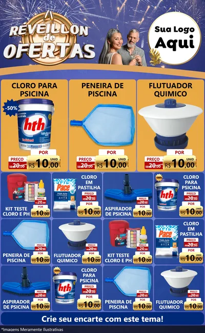 Modelo de Encarte para Encarte Grande com o tema Réveillon de Ofertas para Produtos para Piscina