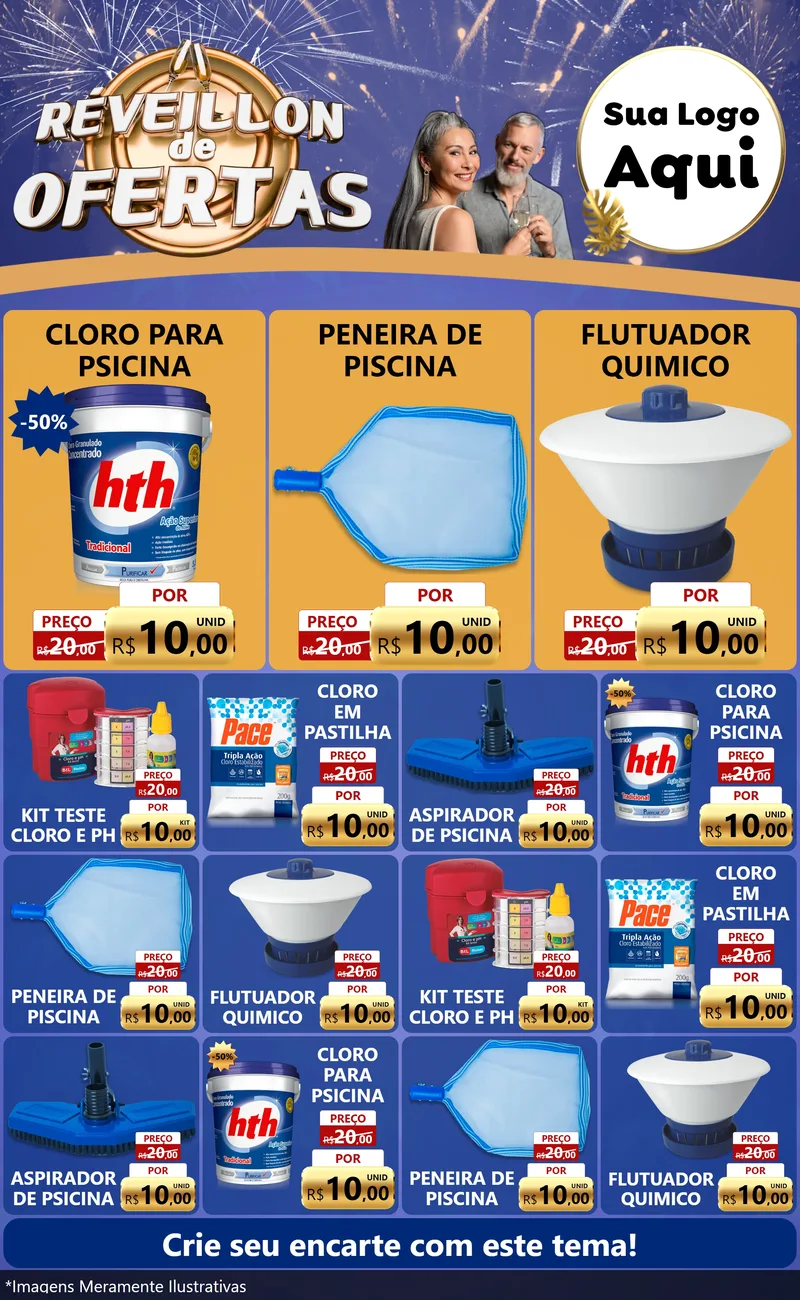 Modelo de Encarte para Encarte Grande com o tema Réveillon de Ofertas para Produtos para Piscina