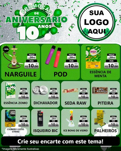 Modelo de Rede Social para Feed Instagram com o tema Promoção de Aniversário - 10 Anos para Tabacaria