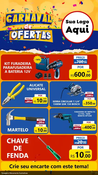 Modelo de TV para TV Vertical com o tema Carnaval de Ofertas para Maquinas e Ferramentas