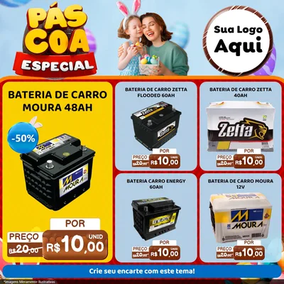 Modelo de Rede Social para Feed Facebook com o tema Páscoa Especial para Baterias Elétricas