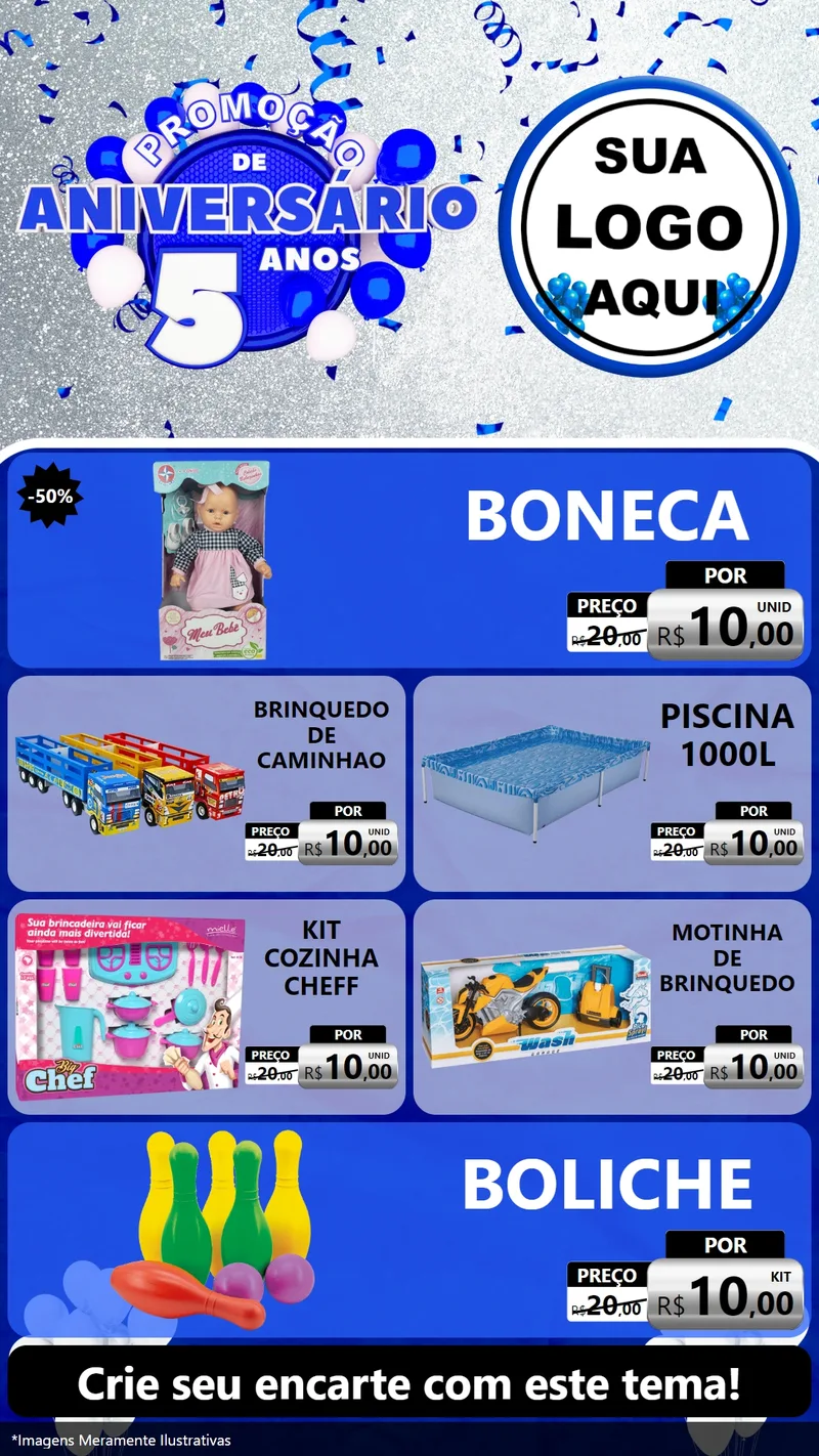 Modelo de TV para TV Vertical com o tema Promoção de Aniversário - 5 Anos para Brinquedos