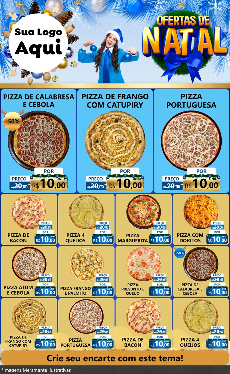 Modelo de Encarte para Encarte Grande com o tema Ofertas de Natal para Pizzaria
