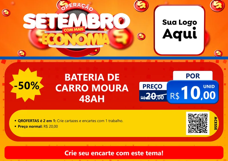 Modelo de Cartaz para Cartaz A4 Horizontal com o tema Operação Setembro Com Muita Economia para Baterias Elétricas