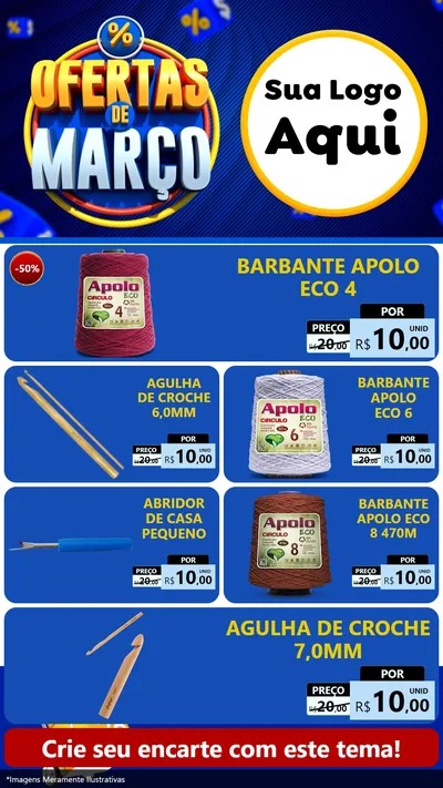 Modelo de TV para TV Vertical com o tema Ofertas de Março para Armarinho e Aviamentos