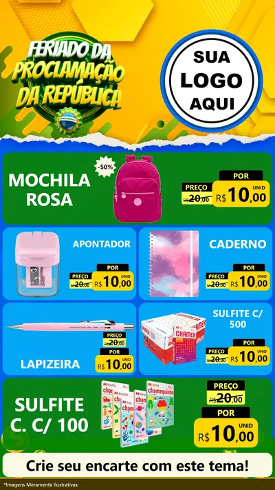 Modelo de TV para TV Vertical com o tema Feriado da Proclamação da República para Papelaria