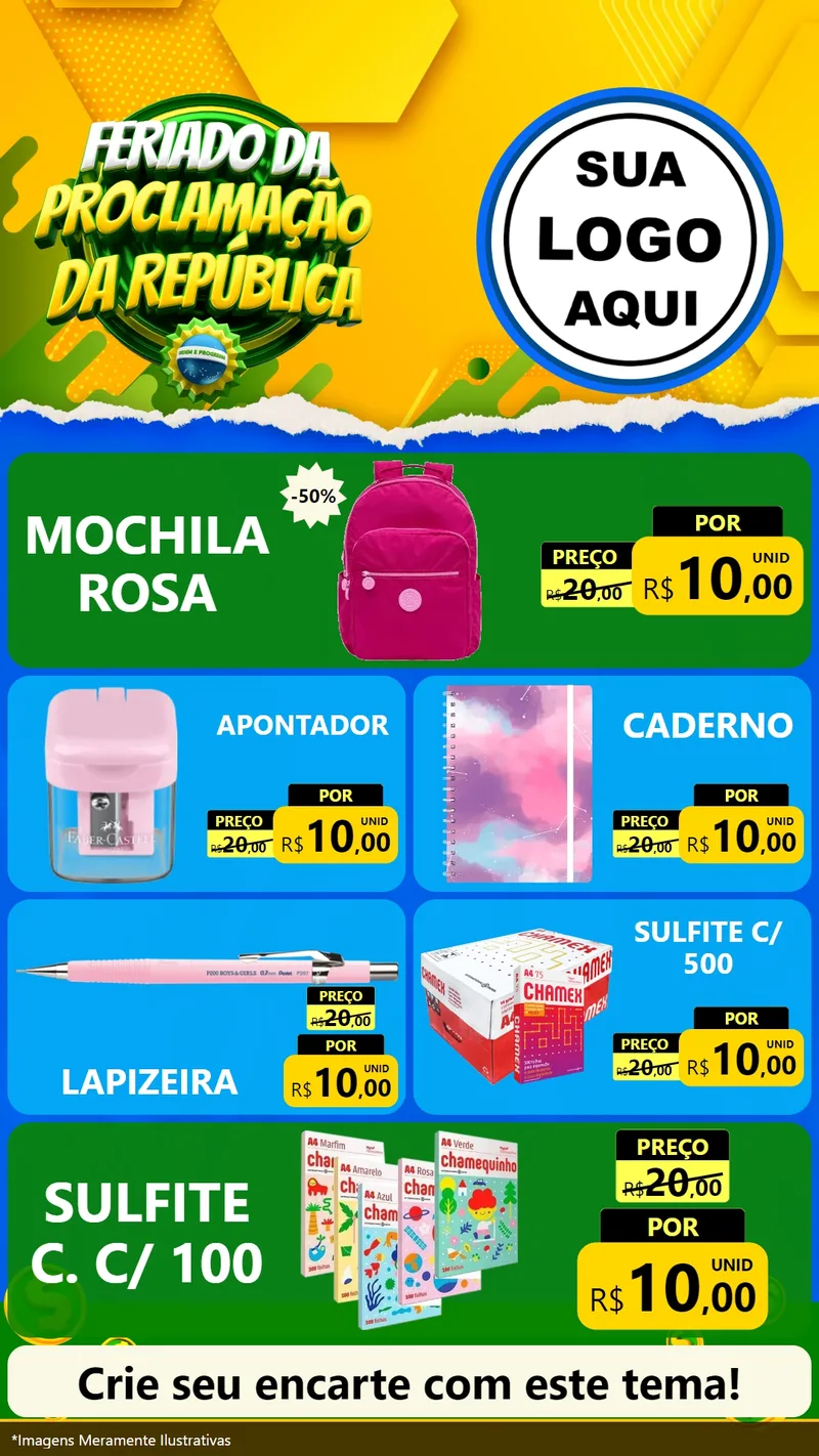 Modelo de TV para TV Vertical com o tema Feriado da Proclamação da República para Papelaria