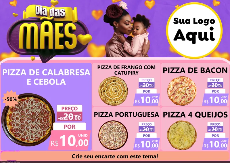 Modelo de Encarte para Encarte A4 Horizontal com o tema Dia das Mães para Pizzaria