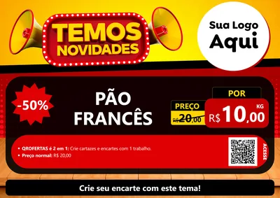 Modelo de Cartaz para Cartaz A4 Horizontal com o tema Temos Novidades para Padaria