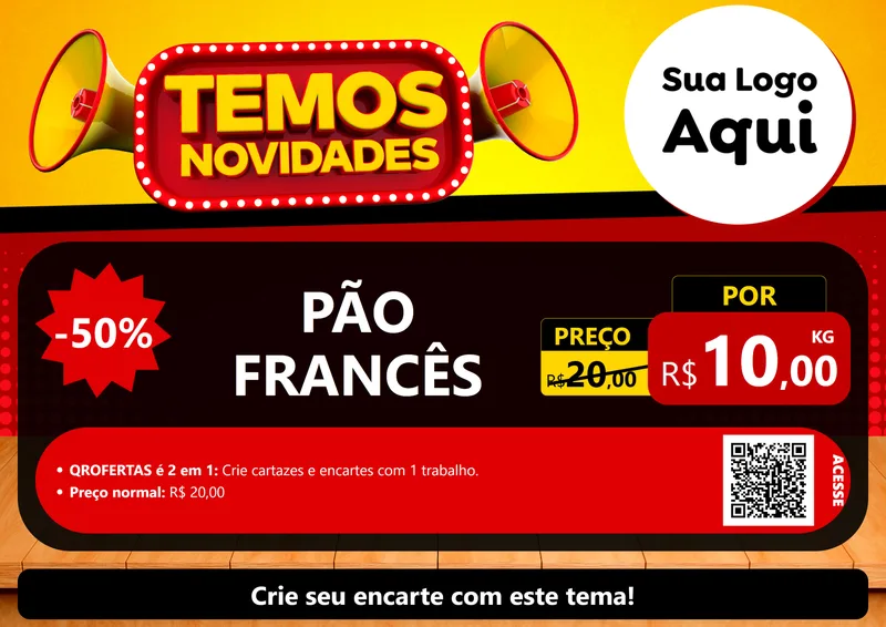 Modelo de Cartaz para Cartaz A4 Horizontal com o tema Temos Novidades para Padaria