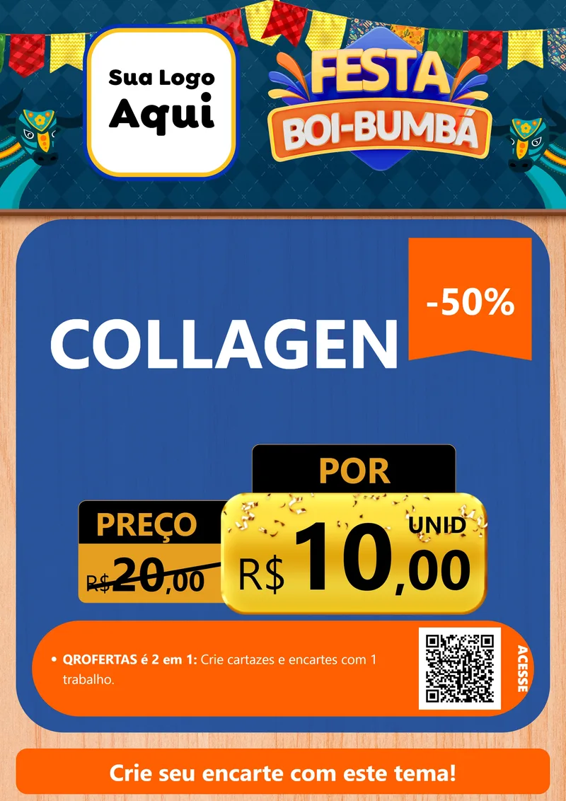 Modelo de Cartaz para Cartaz A4 Vertical com o tema Festa Boi Bumbá para Suplementos alimentares