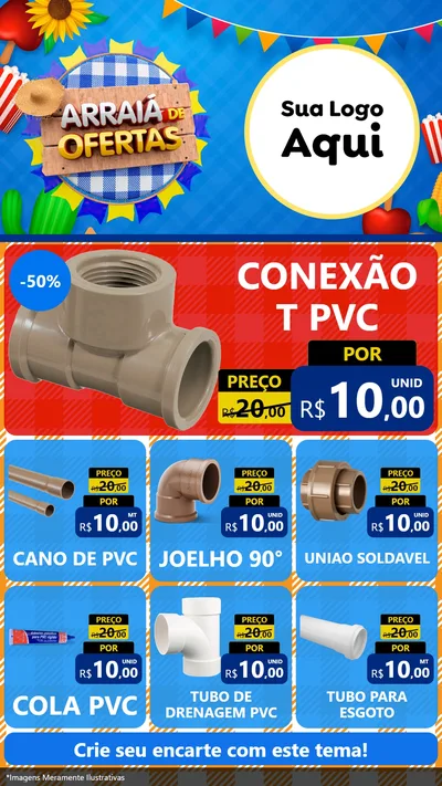 Modelo de Rede Social para Stories com o tema Arraiá de Ofertas para Tubos e conexões