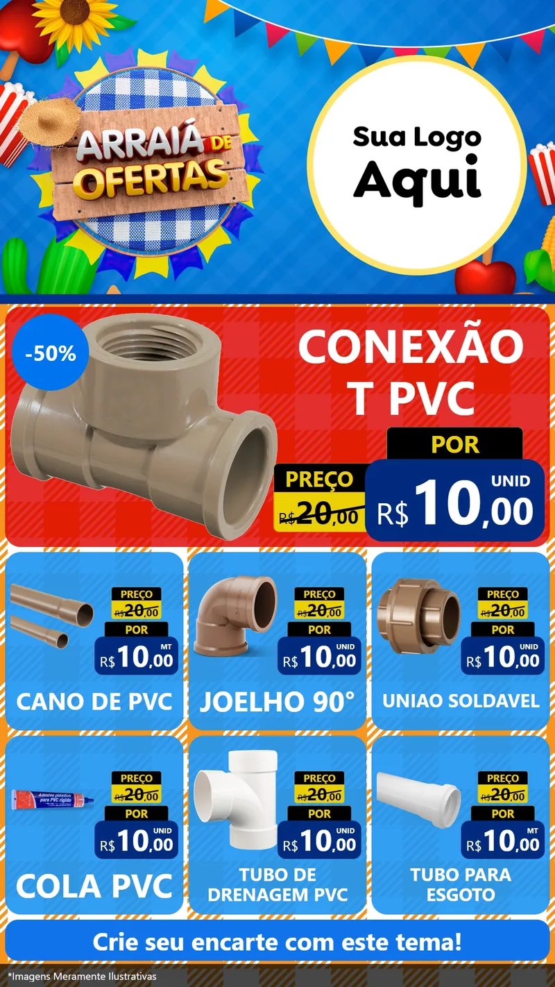 Modelo de Rede Social para Stories com o tema Arraiá de Ofertas para Tubos e conexões