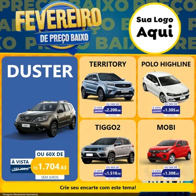 Modelo de Rede Social para Feed Facebook com o tema Fevereiro de Preço Baixo para Concessionaria de Carros