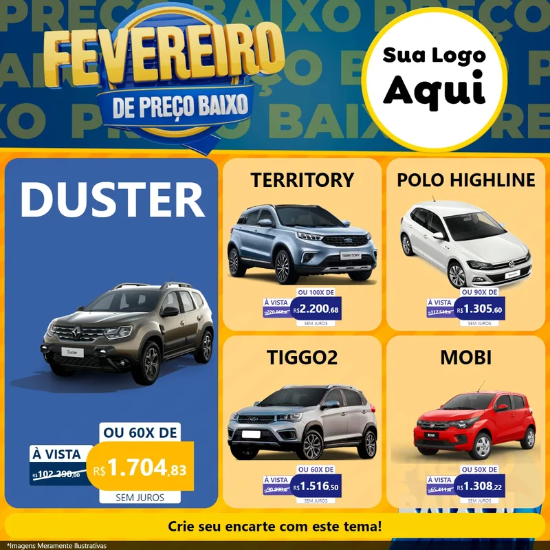 Modelo de Rede Social para Feed Facebook com o tema Fevereiro de Preço Baixo para Concessionaria de Carros