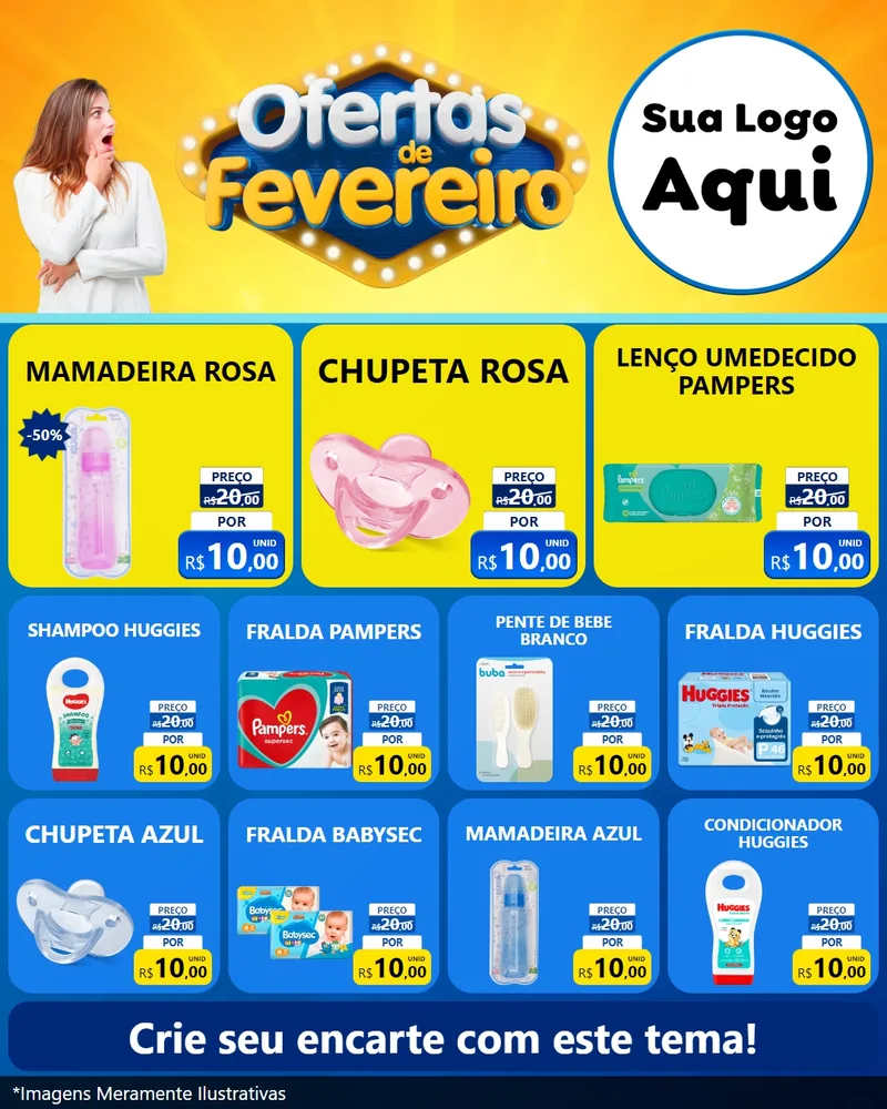 Modelo de Rede Social para Feed Instagram com o tema Ofertas de Fevereiro para Bebês