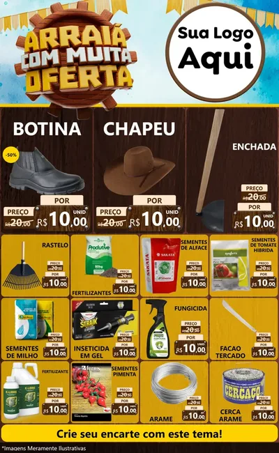 Modelo de Encarte para Encarte Grande com o tema Ofertas de São João - Junina para Agropecuária