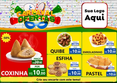 Modelo de Encarte para Encarte A4 Horizontal com o tema Carnaval de Ofertas para Salgadaria