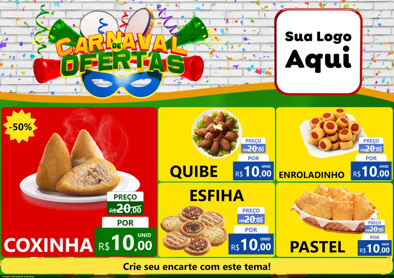 Modelo de Encarte para Encarte A4 Horizontal com o tema Carnaval de Ofertas para Salgadaria