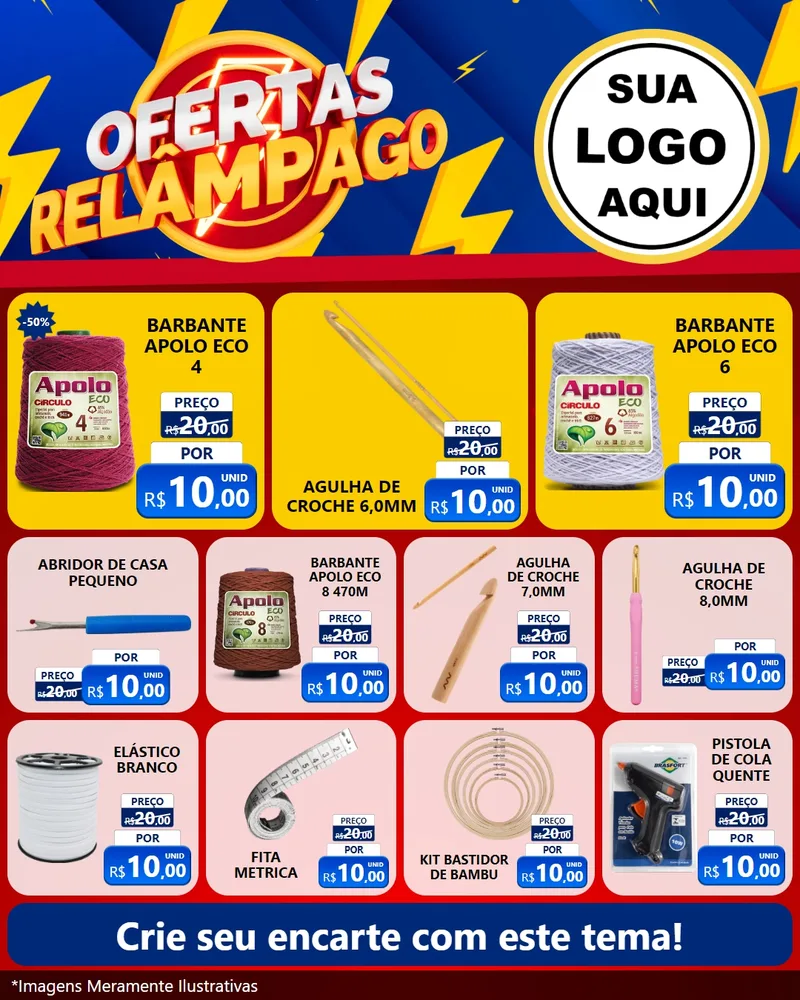 Modelo de Rede Social para Feed Instagram com o tema Ofertas Relâmpago para Armarinho e Aviamentos