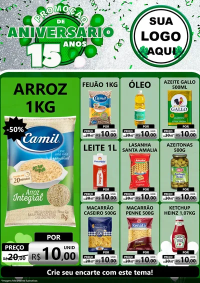 Modelo de Encarte para Encarte A4 Vertical com o tema Promoção de Aniversário - 15 Anos para Supermercado