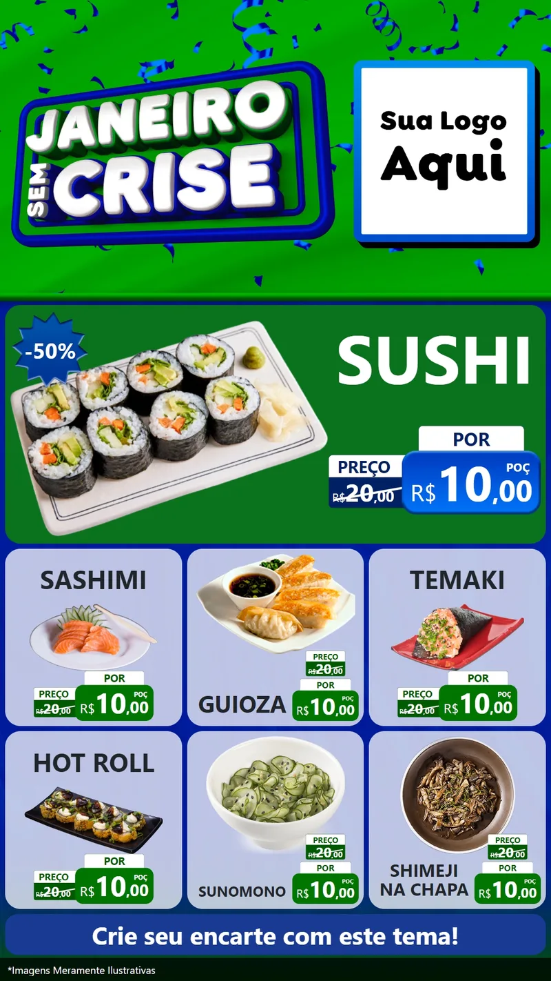 Modelo de Rede Social para Stories com o tema Janeiro Sem Crise para Comida japonesa