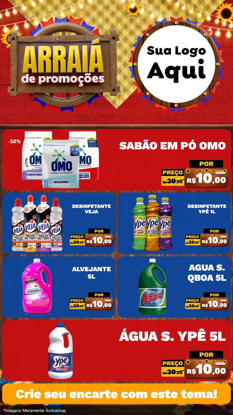 Modelo de TV para TV Vertical com o tema Arraiá de Promoções para Produtos de Limpeza