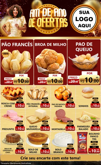Modelo de Encarte para Encarte Grande com o tema Fim de Ano de Ofertas para Padaria