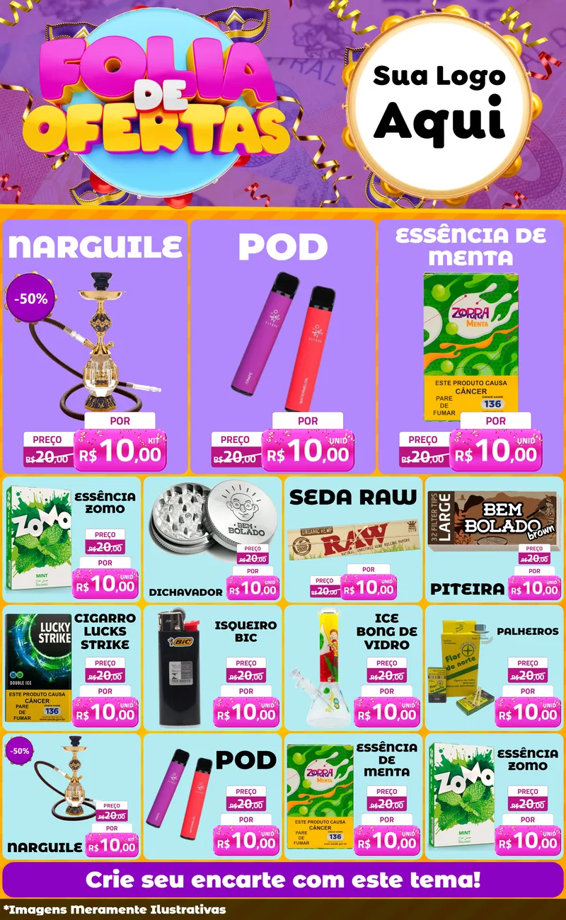 Modelo de Encarte para Encarte Grande com o tema Folia de Ofertas para Tabacaria