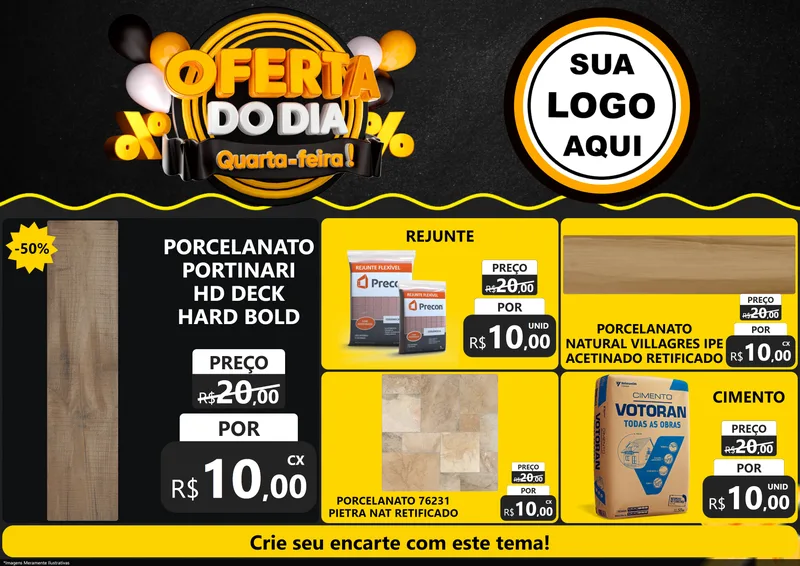 Modelo de Encarte para Encarte A4 Horizontal com o tema Oferta do Dia - Quarta Feira! para Pisos e revestimentos