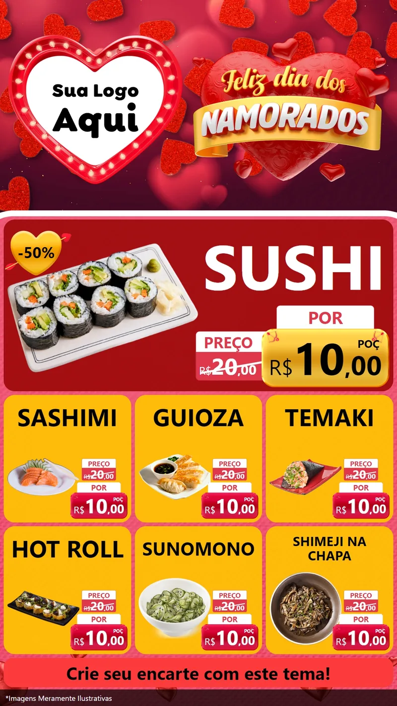 Modelo de Rede Social para Stories com o tema Feliz Dia Dos Namorados para Comida japonesa
