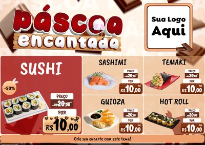 Modelo de Encarte para Encarte A4 Horizontal com o tema Páscoa Encantada para Comida japonesa
