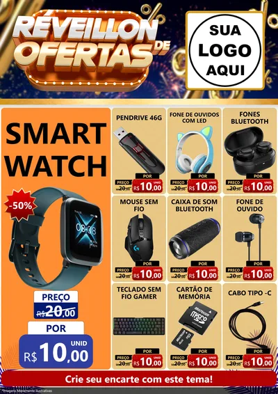 Modelo de Encarte para Encarte A4 Vertical com o tema Réveillon de Ofertas para Informática