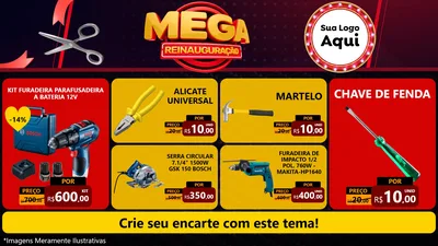 Modelo de TV para TV Horizontal com o tema Mega Reinauguração para Maquinas e Ferramentas