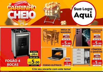 Modelo de Encarte para Encarte A4 Horizontal com o tema Promoção carrinho cheio para Móveis e Eletro