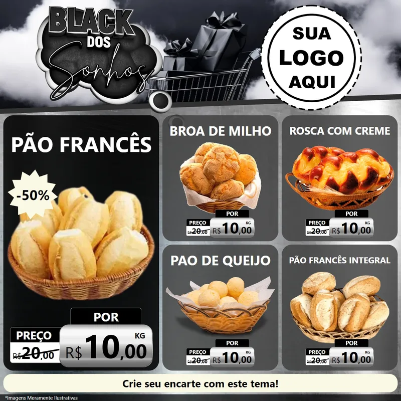 Modelo de Rede Social para Feed Facebook com o tema Black dos Sonhos para Padaria