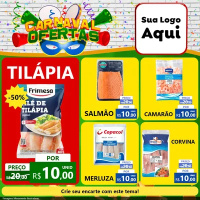 Modelo de Rede Social para Feed Facebook com o tema Carnaval de Ofertas para Peixaria