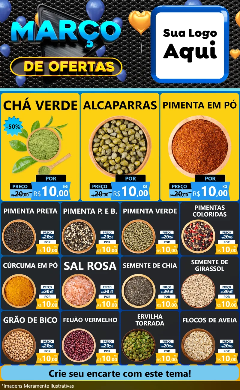 Modelo de Encarte para Encarte Grande com o tema Março de Ofertas para Produtos Naturais