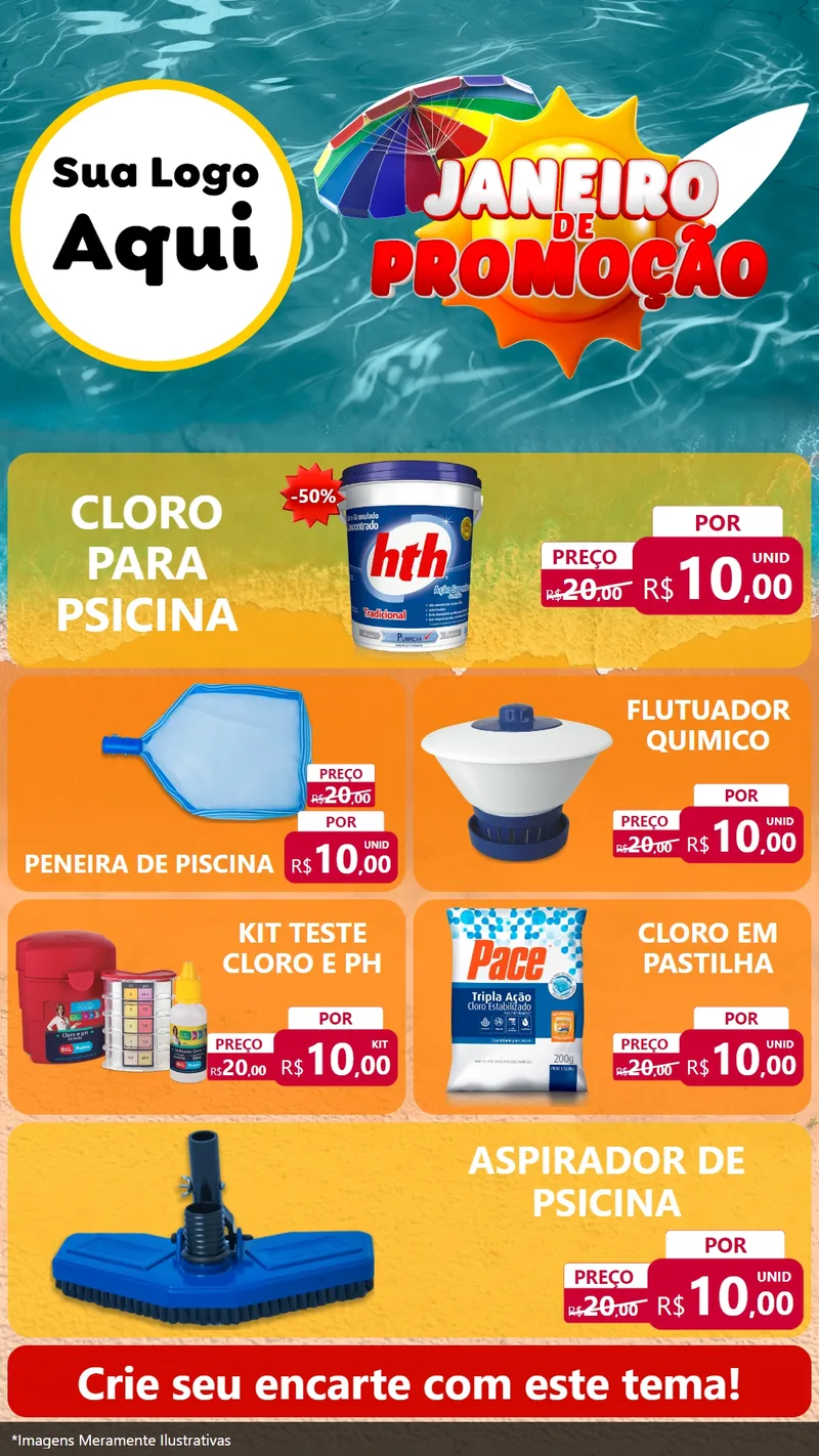 Modelo de TV para TV Vertical com o tema Janeiro de Promoção para Produtos para Piscina