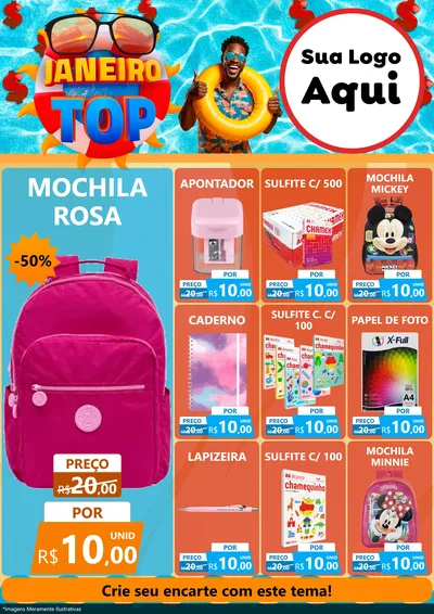 Modelo de Encarte para Encarte A4 Vertical com o tema Janeiro Top para Papelaria