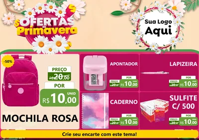 Modelo de Encarte para Encarte A4 Horizontal com o tema Ofertas de Primavera para Papelaria