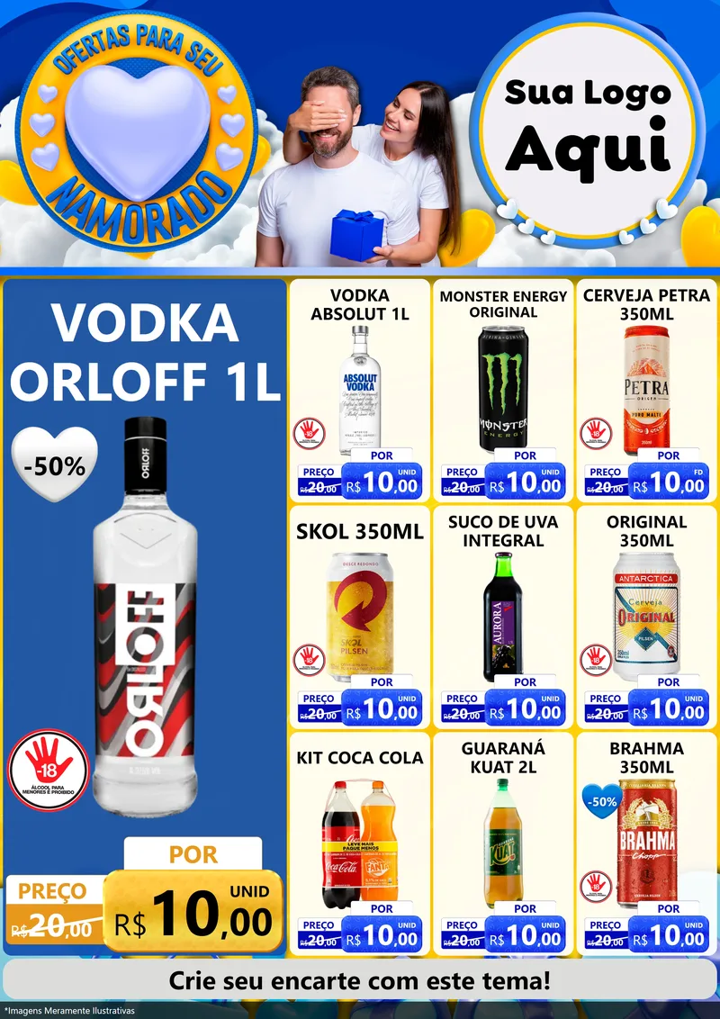 Modelo de Encarte para Encarte A4 Vertical com o tema Ofertas Para Seu Namorado para Distribuidora de bebidas
