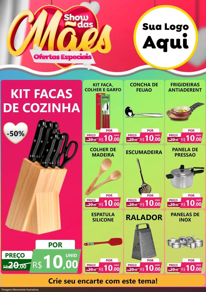 Modelo de Encarte para Encarte A4 Vertical com o tema Show das Mães - Ofertas Especiais para Utilidades Domésticas