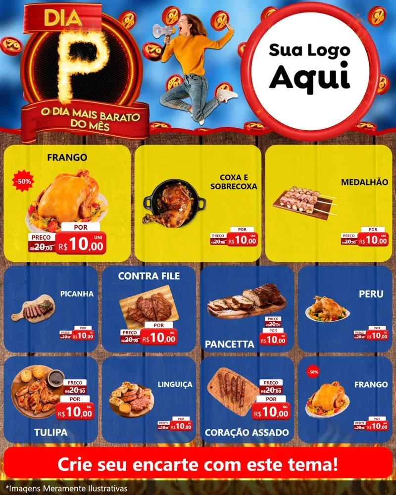 Modelo de Rede Social para Feed Instagram com o tema Dia P - O Dia Mais Barato Do Mês para Assados