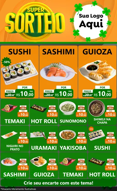 Modelo de Encarte para Encarte Grande com o tema Super Sorteio para Comida japonesa