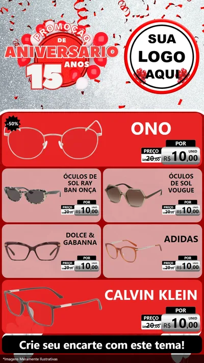 Modelo de TV para TV Vertical com o tema Promoção de Aniversário - 15 Anos para Óticas