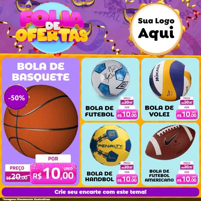 Modelo de Rede Social para Feed Facebook com o tema Folia de Ofertas para Artigos Esportivos