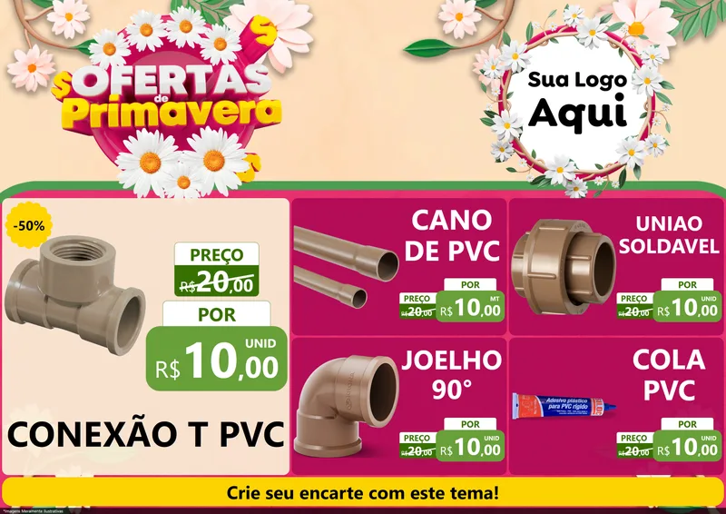 Modelo de Encarte para Encarte A4 Horizontal com o tema Ofertas de Primavera para Tubos e conexões